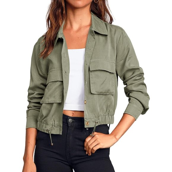 Jackets & Blazers - Women's Army Green Military Safari Cropped Jackets Button Down Lightweight